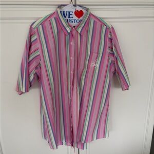 Men's Pink Multi-Stripe Button-Up Shirt